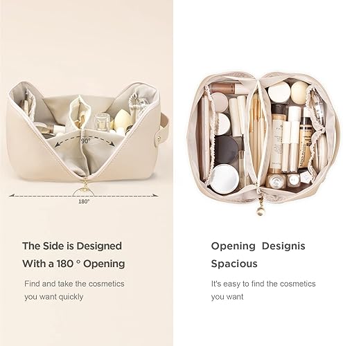 Miniatura 7 de HBselect Bolsa de maquillaje, bolsa de aseo de viaje de gran capacidad para mujer, bolsa de maquillaje impermeable de piel sintética, bolsa de