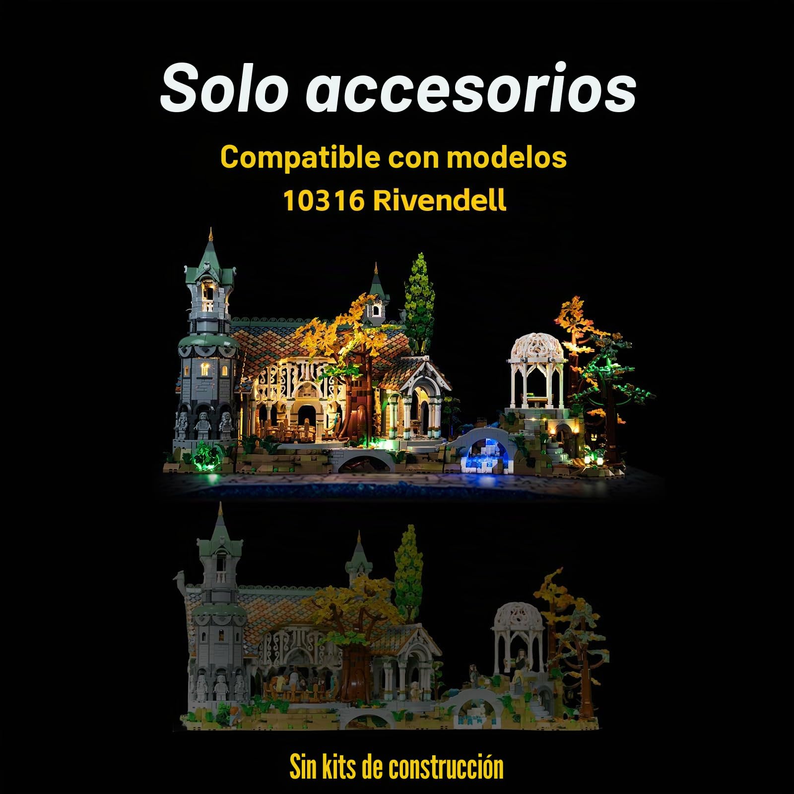 Juego de luces LED compatible con Lego 10316 The Lord of The Rings Rivendell (no modelo), juego de iluminación decorativa para The Lord of The Rings Rivendell Creativa Luz decorativa