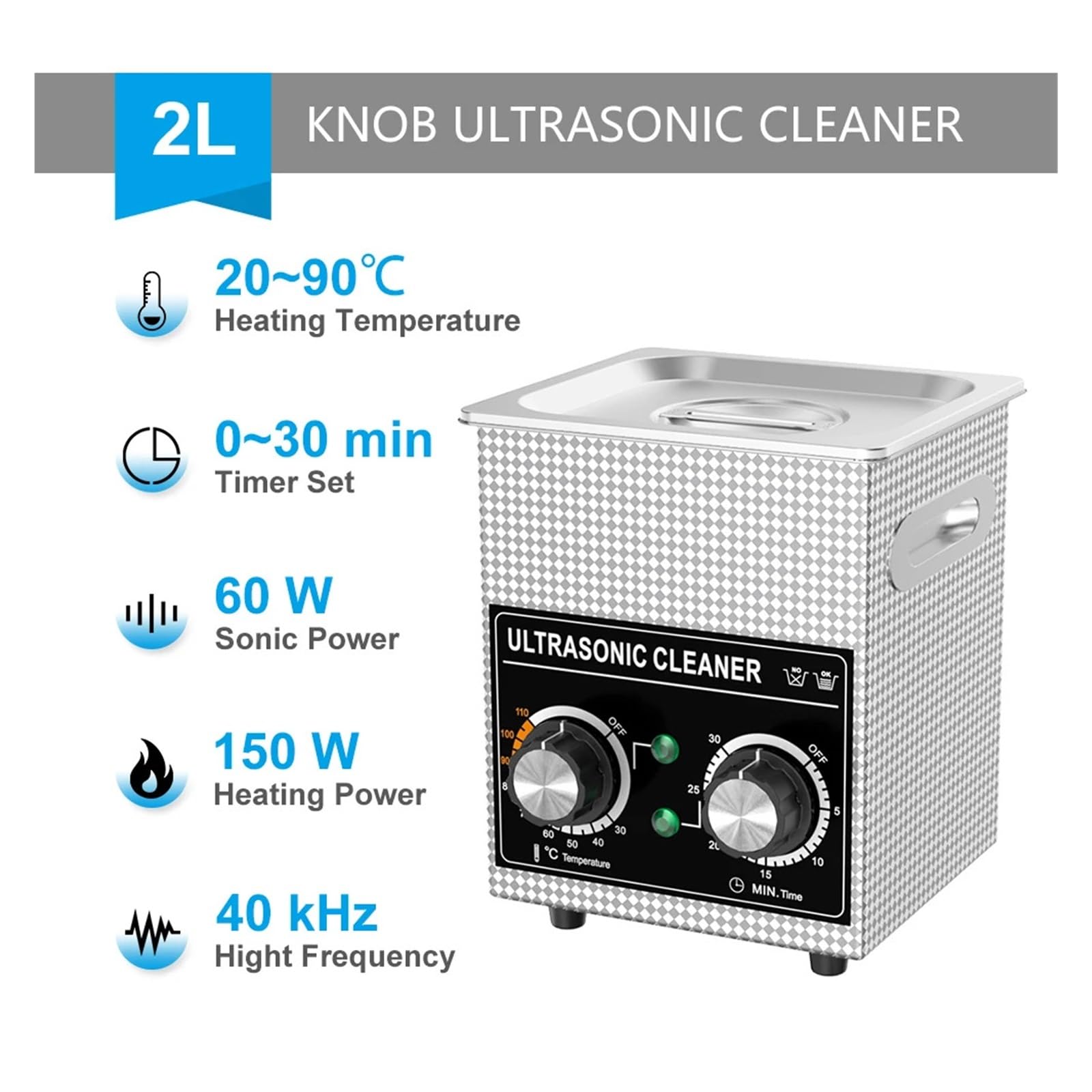 MáQuina Limpiadora UltrasóNica Limpiador Ultrasónico Baño 2L 60W/120W con Cesta Calentadora De Acero Inoxidable Temporizador Pantalla Digital Lavavajillas Ultrasonido Electrodomésticos(60W)