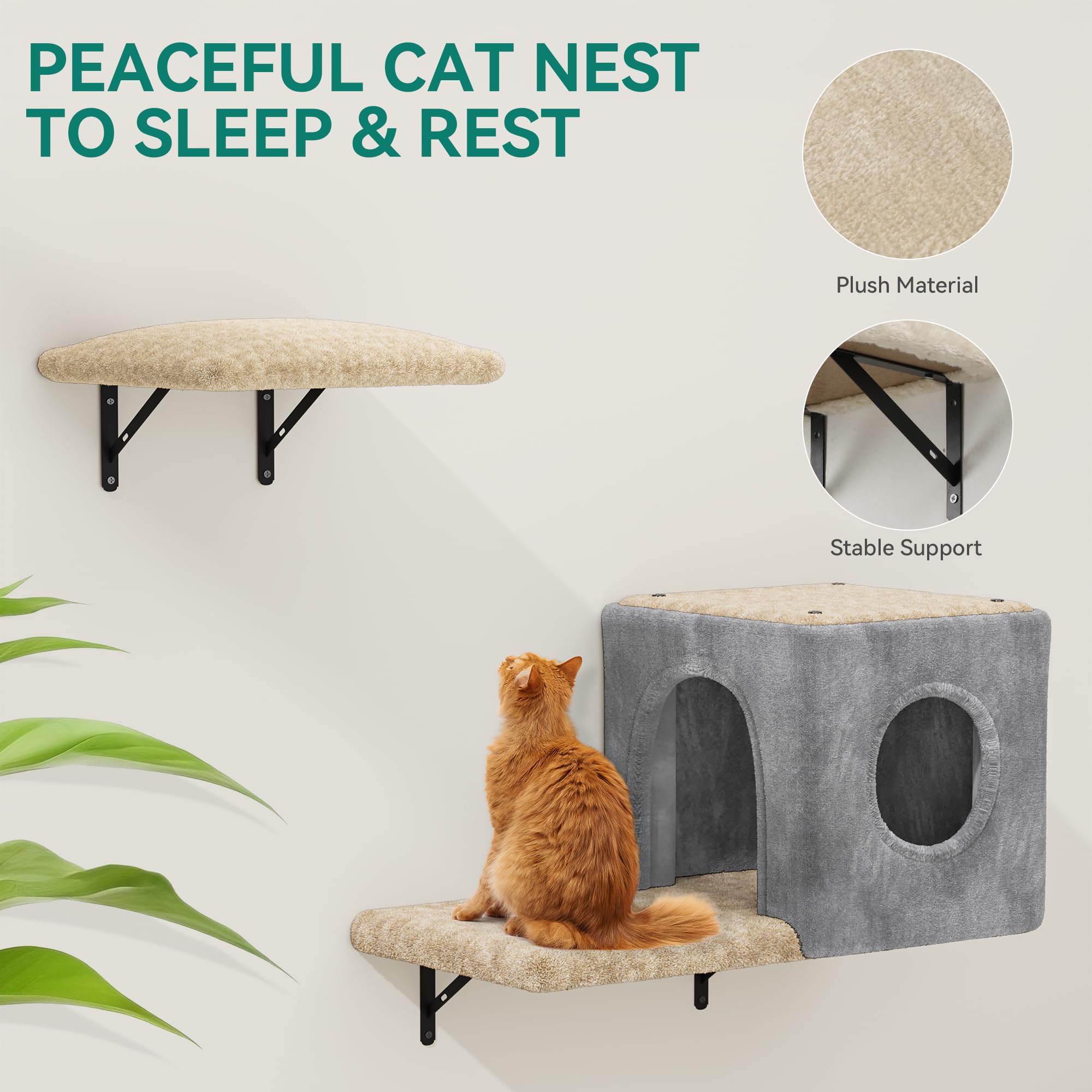 YITAHOME Set da 8 pezzi robusto da parete per gatti in flanella, mobili per gatti con casa, letto, tiragraffi, ponte sospeso e colonna in sisal, per gatti che dormono e giocano
