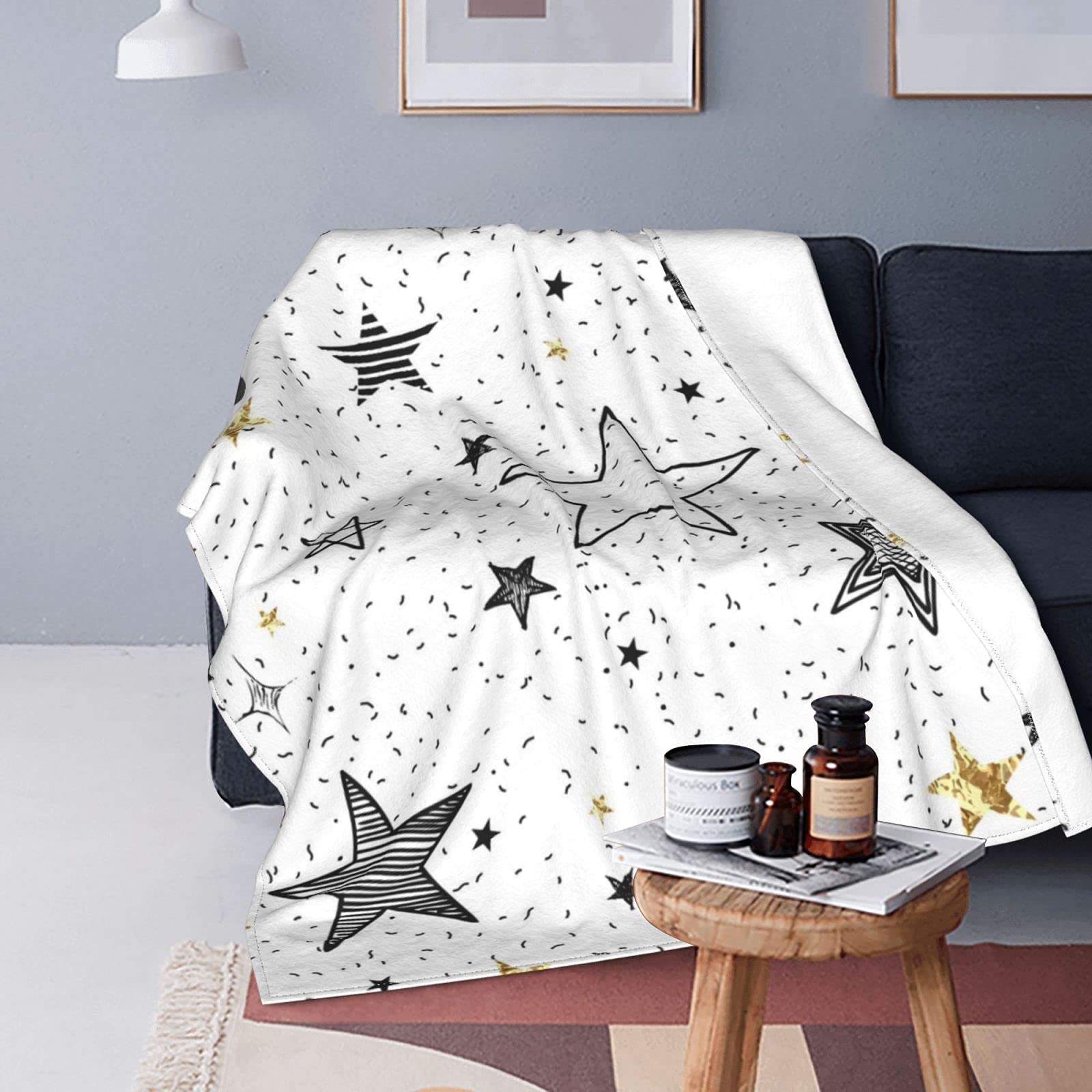 Amazon｜DADABULIU ブランケット 毛布 フランネル ひざ掛け星柄 星