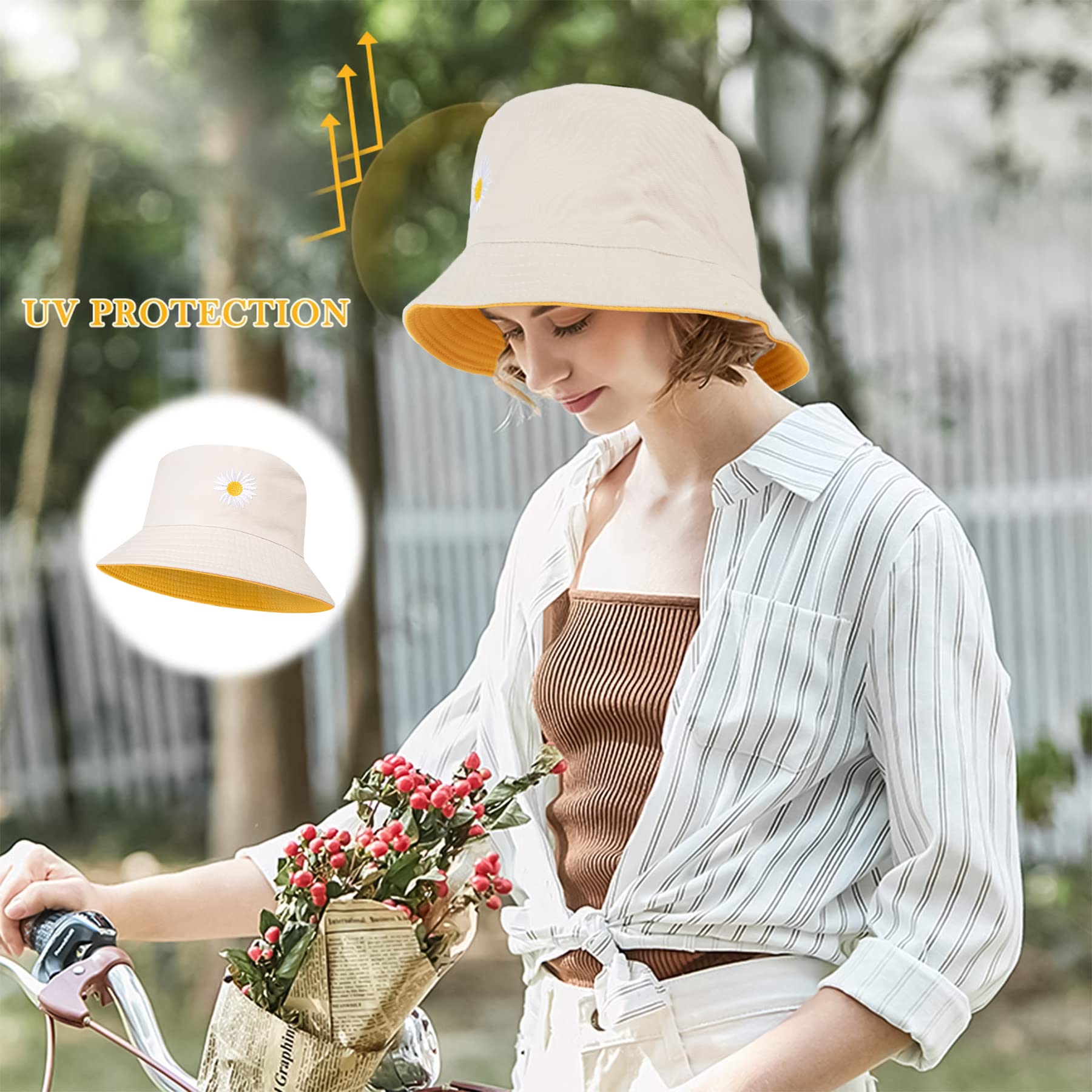 Feng Shui， Sombreros de Pescador para Mujer - Sombreros de Sol de Playa de Verano de algodón Reversible Sombrero de Pescador Plegable para Viajes Playa Senderismo Reino Unido