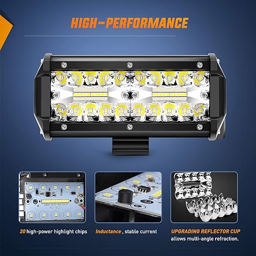 Miniatura 3 de Nilight 18022C-B 2 barras de luces de triple fila de 6.5 pulgadas, 120 W, haz puntual y de inundación, impermeable, para conducir camión, automóvil,