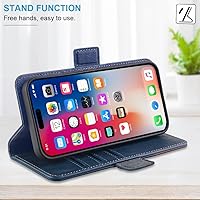 Vista 5 de KEZiHOME Funda tipo cartera compatible con iPhone 15 Pro Max, de piel auténtica [bloqueo RFID], ranura para tarjetas, soporte magnético, funda