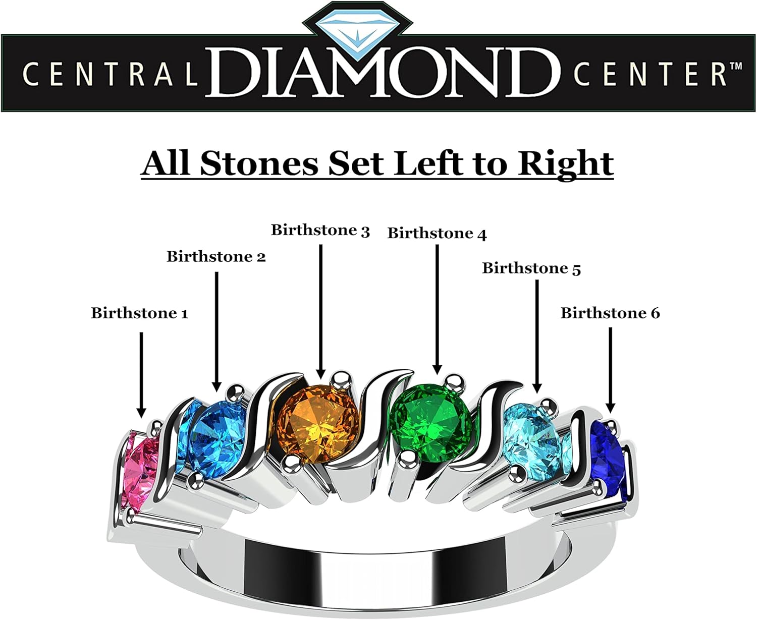 Central Diamond Center S-Bar Mothers Ring with 1 to 6 Simulated Birthstones in Sterling Silver / 10k/ 14k Gold