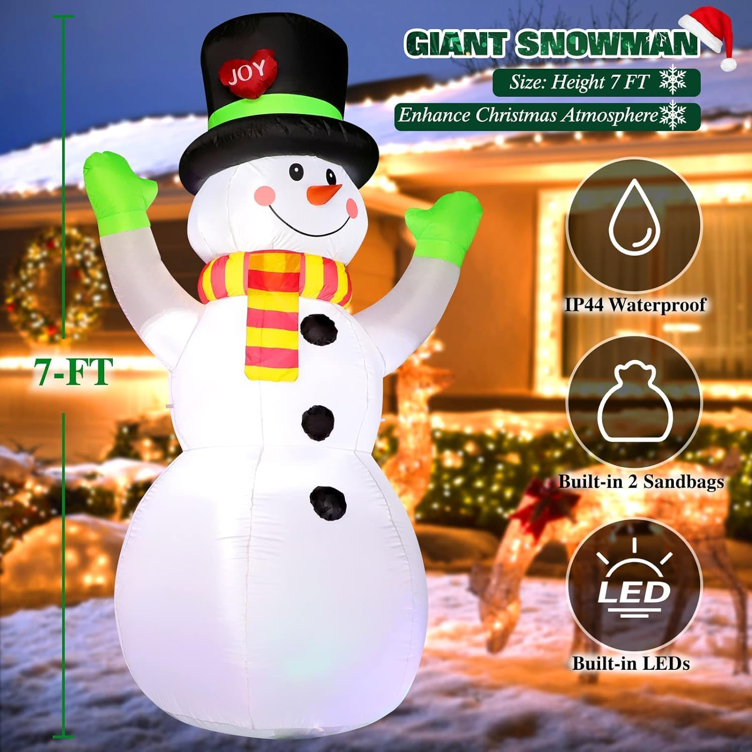 Christmas Inflatables Outdoor Decorations,7T Giant Christmas Inflatables Snowman Blow up Snow Built-in Bright LED Light for Garden Patio Lawn Party Xmas Gifts