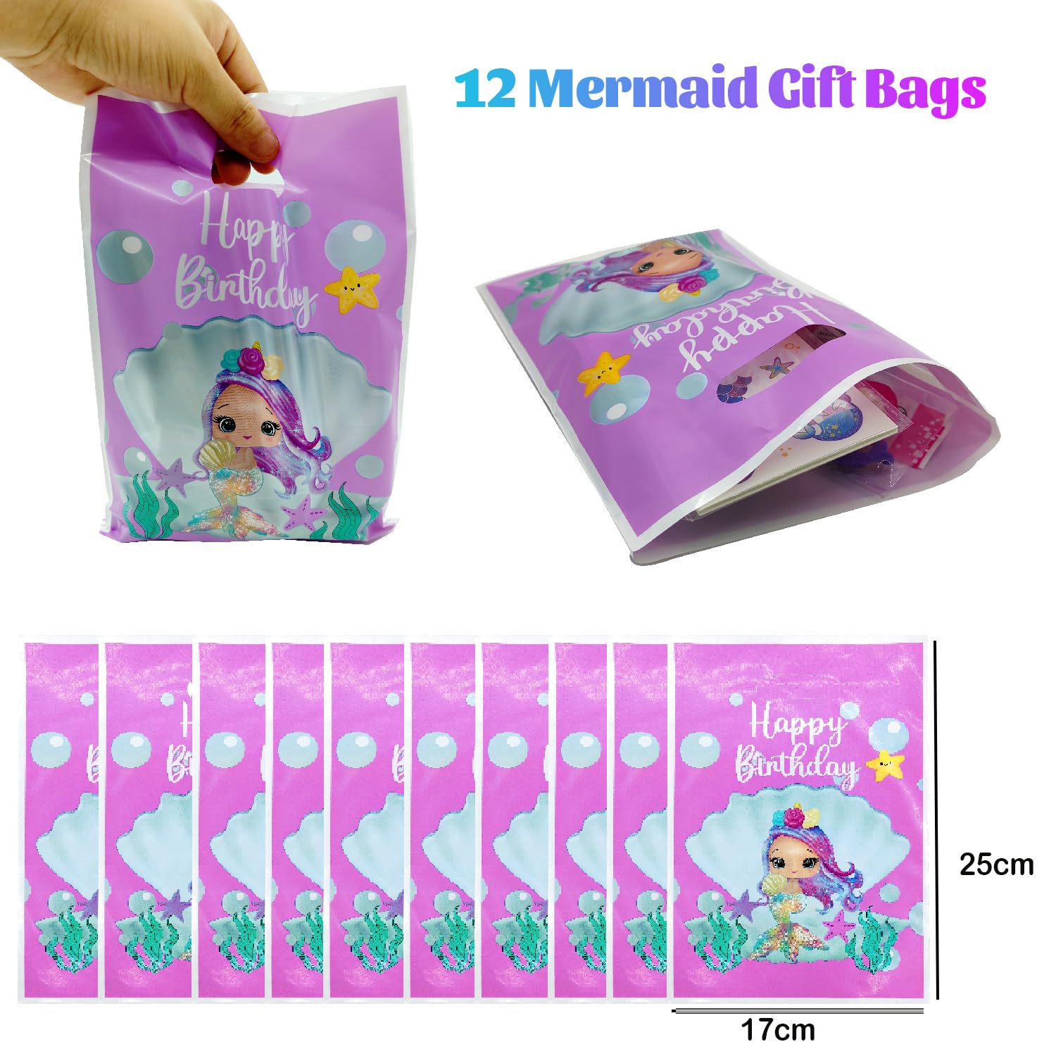 72 Pcs Kit Cadeaux Thème Sirène – Anniversaire Enfant – Bracelets, Porte-Clés, Bagues, Sacs Bonbons & Tatouages Sirène
