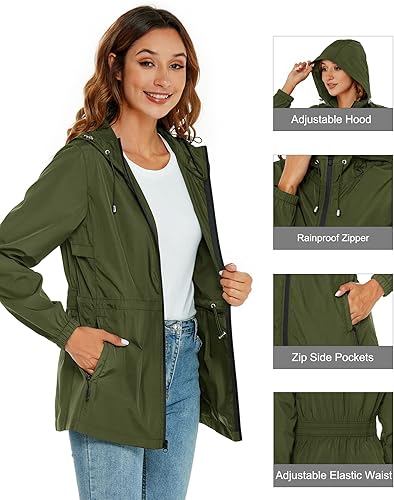 Miniatura 2 de Avoogue Chaqueta impermeable para mujer, ligera, plegable, con capucha, rompevientos con bolsillo activo