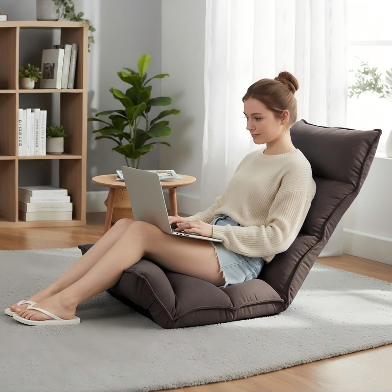 Dual-End 14-Position Recliner Chair with Ergonomic Back Support Single Sofa for Living Room (Brown)