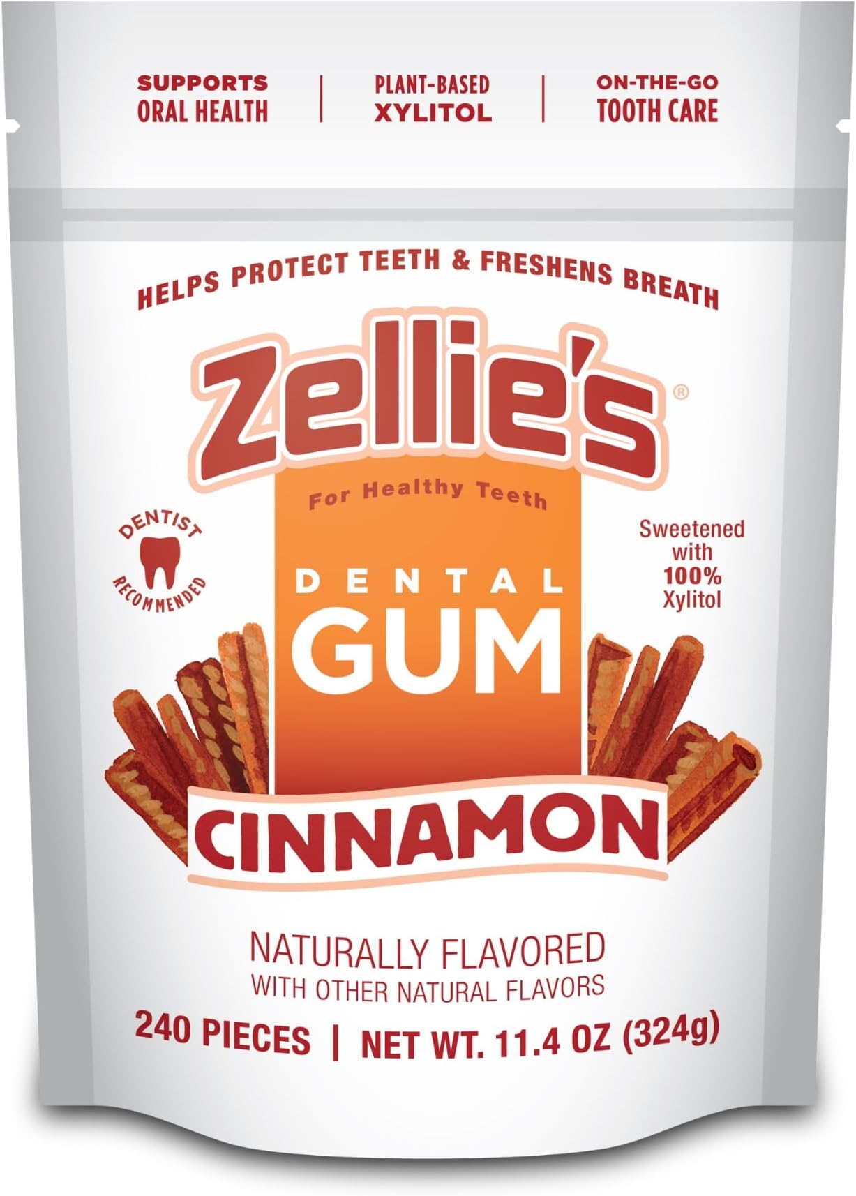 Zellies Xylitol Sugar Free Chewing Gum (Cinnamon, 240 Count (Pack Of 1))