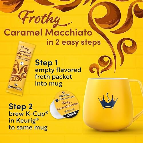Miniatura 2 de Gevalia Cápsulas de café espresso K-Cup de caramelo Macchiato de 2 pasos y paquetes de espuma (36 cápsulas y paquetes de espuma, 6 cajas de 6)