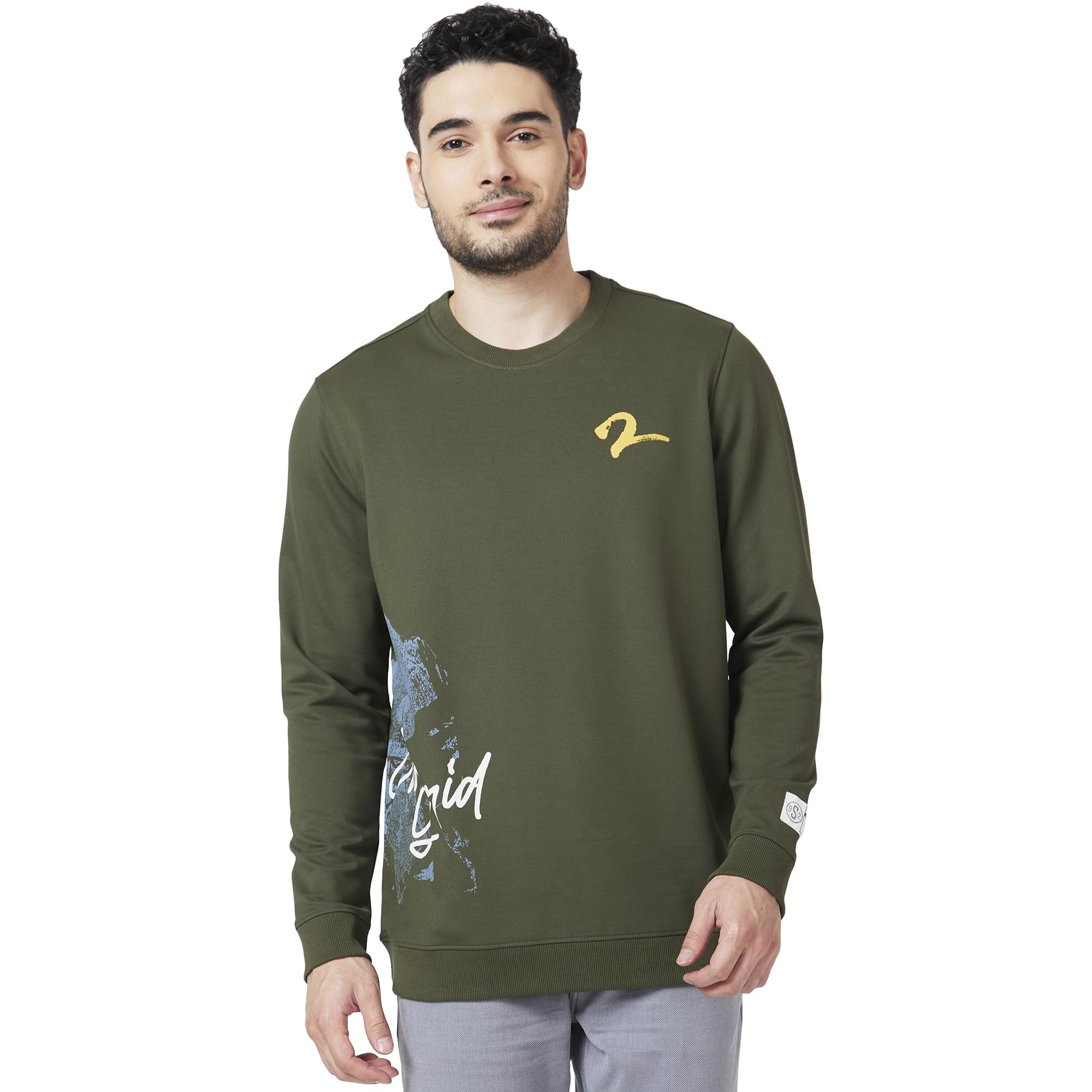 spykar Men Rifle Green Blended Slim Fit Full Sleeve Round Neck Plain Sweatshirt-picture-21