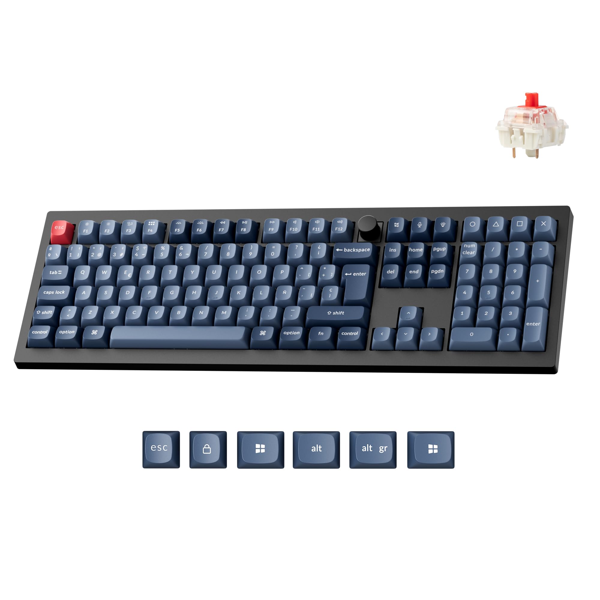 Keychron V6 MAX Tastiera meccanica da gaming wireless, 2,4 GHz/Bluetooth/cavo, layout QWERTY spagnolo, programmabile QMK, compatibile con Mac, Windows e Linux, Interruttori Gateron Jupiter rossi