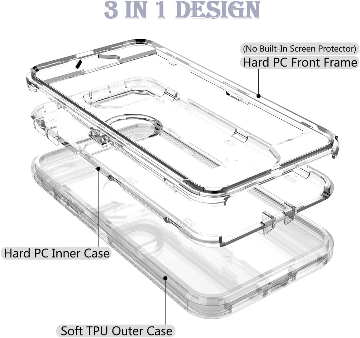 Dexnor iPhone 8 Plus Case, iPhone 7 Plus Case, Transparent Shockproof Heavy Duty Silicone + Hard PC 3 in 1 Cover Defender for iPhone 8 Plus/7 Plus/6s Plus/6 Plus (5.5”) - Clear