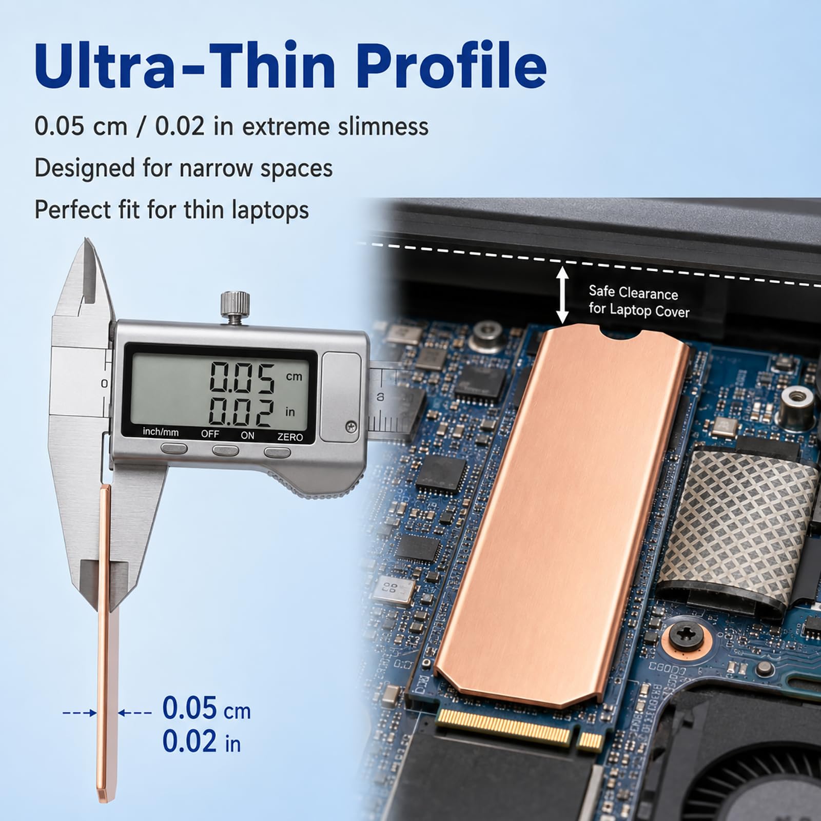 Kühlkörper M.2 SSD 2280 NVMe, Kupfer-Kühlkörper, reines Kühlset mit Silikonpads für Laptop und Desktop-PC, komplettes Set für Wärmeableitung, hohe Leistung