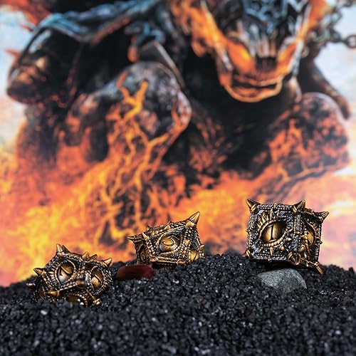 Vista 54 de Surpass DND - Juego de dados de metal para Calabozos y Dragones, juego de dados negros de metal con boca grande (negro y rojo)