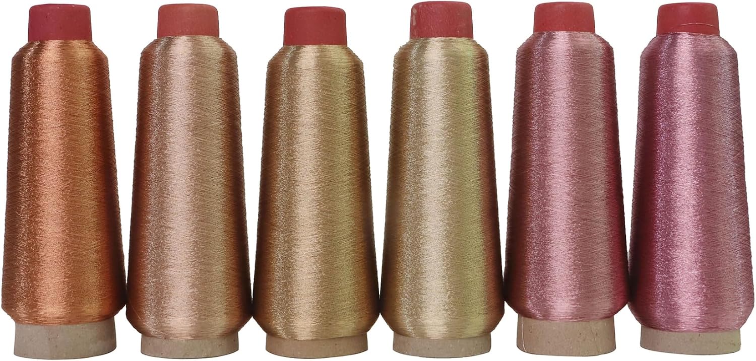 Shiny Colors Metallic Embroidery Machine Thread Kit 6 Cones of 3000M Each Spool Thread Total 18000M for Computerized Embroidery and Decorative Sewing (Set E)