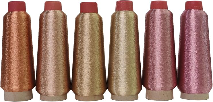 Shiny Colors Metallic Embroidery Machine Thread Kit 6 Cones of 3000M Each Spool Thread Total 18000M for Computerized Embroidery and Decorative Sewing Set E
