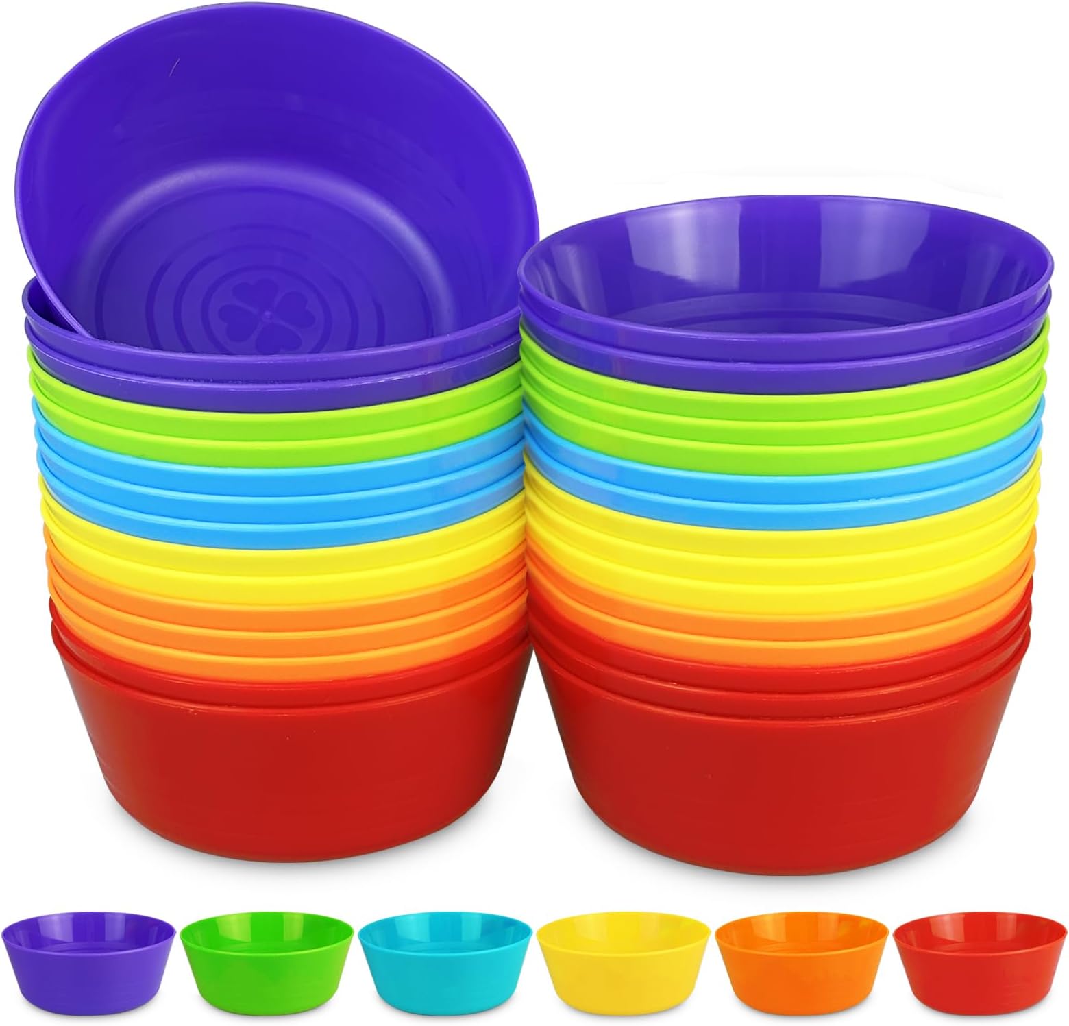 30Pcs Plastic Bowls 300ML/10oz Reusable Plastic Serving Bowls Unbreakable Toddler Bowls Salad Bowl for Kids Party Decor Snack Fruit Dishwasher & Microwave Safe (6 Colours)