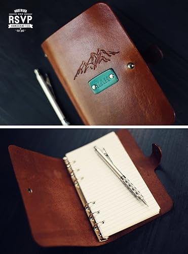 Miniatura 3 de Personalized Leather Journal, Notebook, Travel Diary, Sketchbook,wanderlust,Mountains, Custom name or initials, 6 ring sturdy metal binder with
