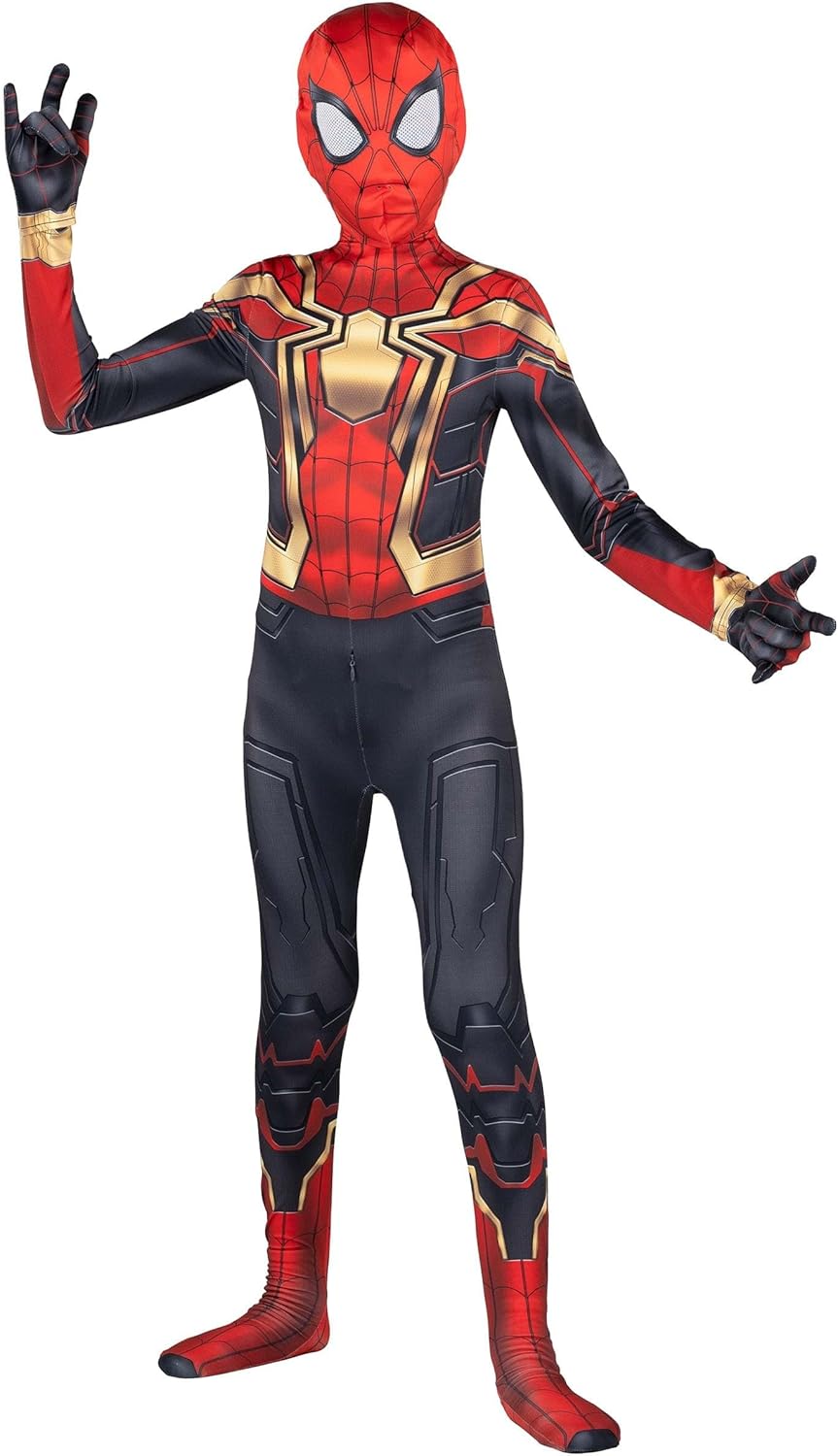 Marvel Kid's Classic Spider-Man Integrated Zentai Suit, Spiderman Halloween Costume Iron Spider Man Medium