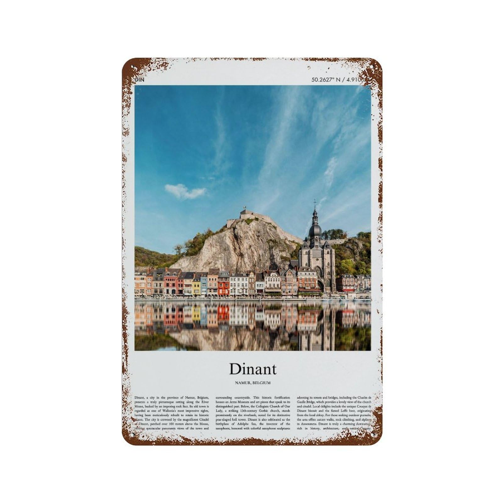 xiaoxiaoshen Dinant Namur, Belgium City Scenery Wall Decor Art Metal Tin Poster Modern Home Decor Art Home Bar Shop Decorations Vintage Sign 30x20cm