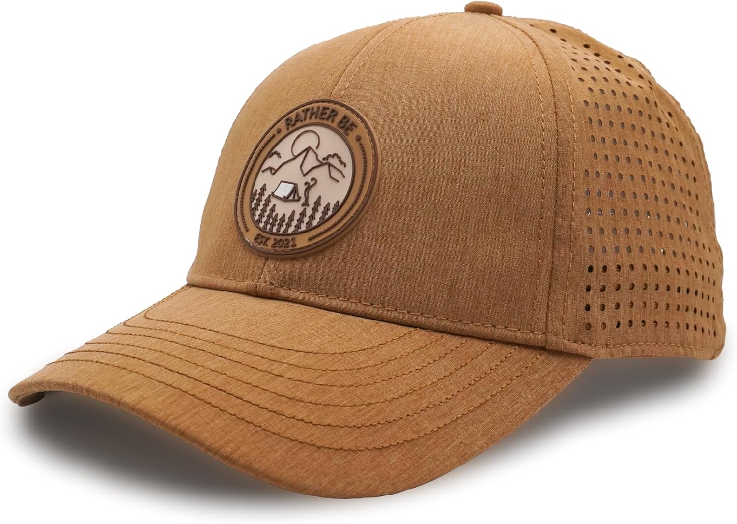 Rather Be Club Camping A Frame Hats, Water-Resistant Baseball Caps for Men & Women, Golf, Running, or Workout Hat Brown