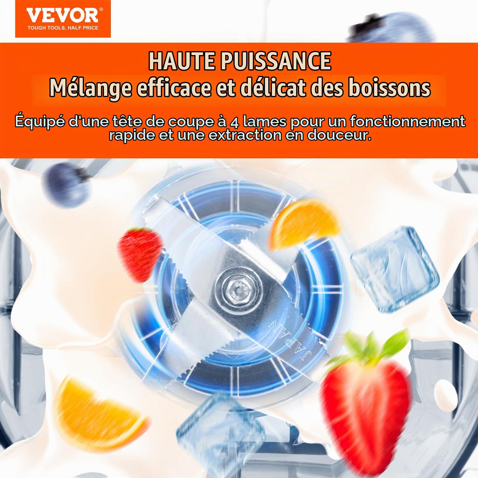 VEVOR Mixeur Professionnel 2 L, Blender Électrique de Comptoir, Mélangeur Multifonctionnel avec Bouclier et Bol en Plastique, 9 Vitesses et 5 Fonctions, pour Boissons Glacées Milk-shakes Smoothies