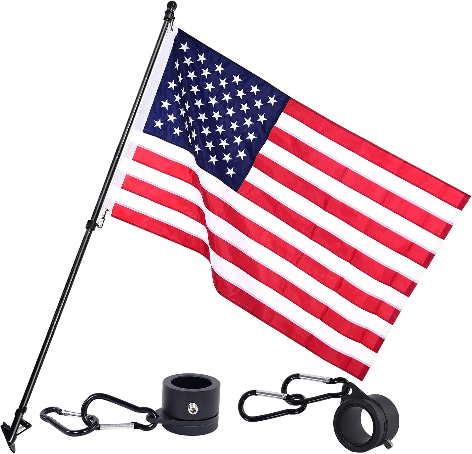 Jezzluky American-Flag-with-Pole for House, Wall Mount Flag Pole Kit Outside Included 6ft Stainless Steel Pole, 3x5 Embroidery Nylon Us Flag, Aluminum Alloy Tangle-Free Rings and Metal Holder
