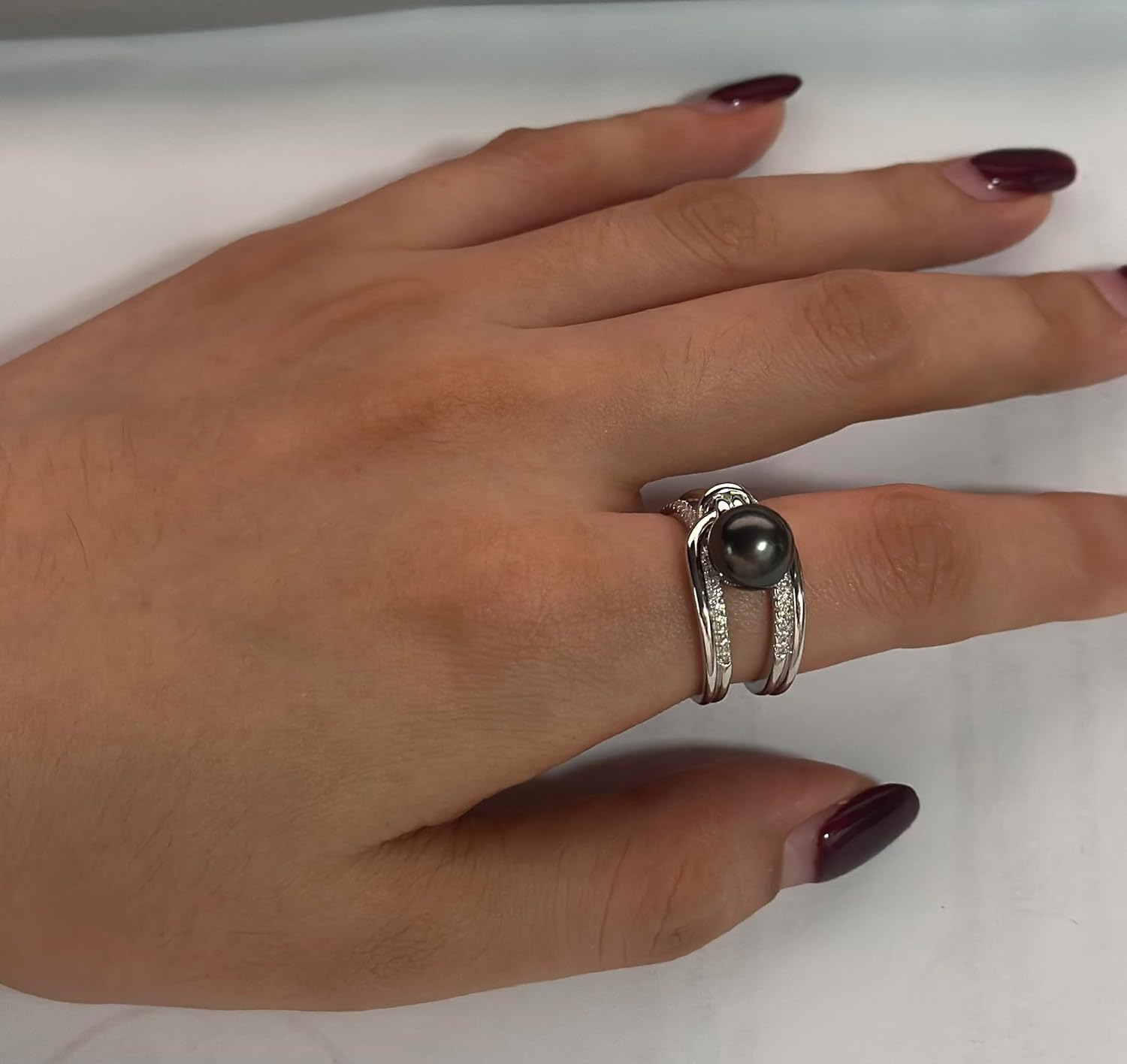 Gift for Wife Wedding Anniversary Birthday-Gifts for Women-Tahitian-Black-Pearl-Ring-Mom Grandma Girlfriend Her Mothers Day Valentines Day Christmas Jewelry Gifts