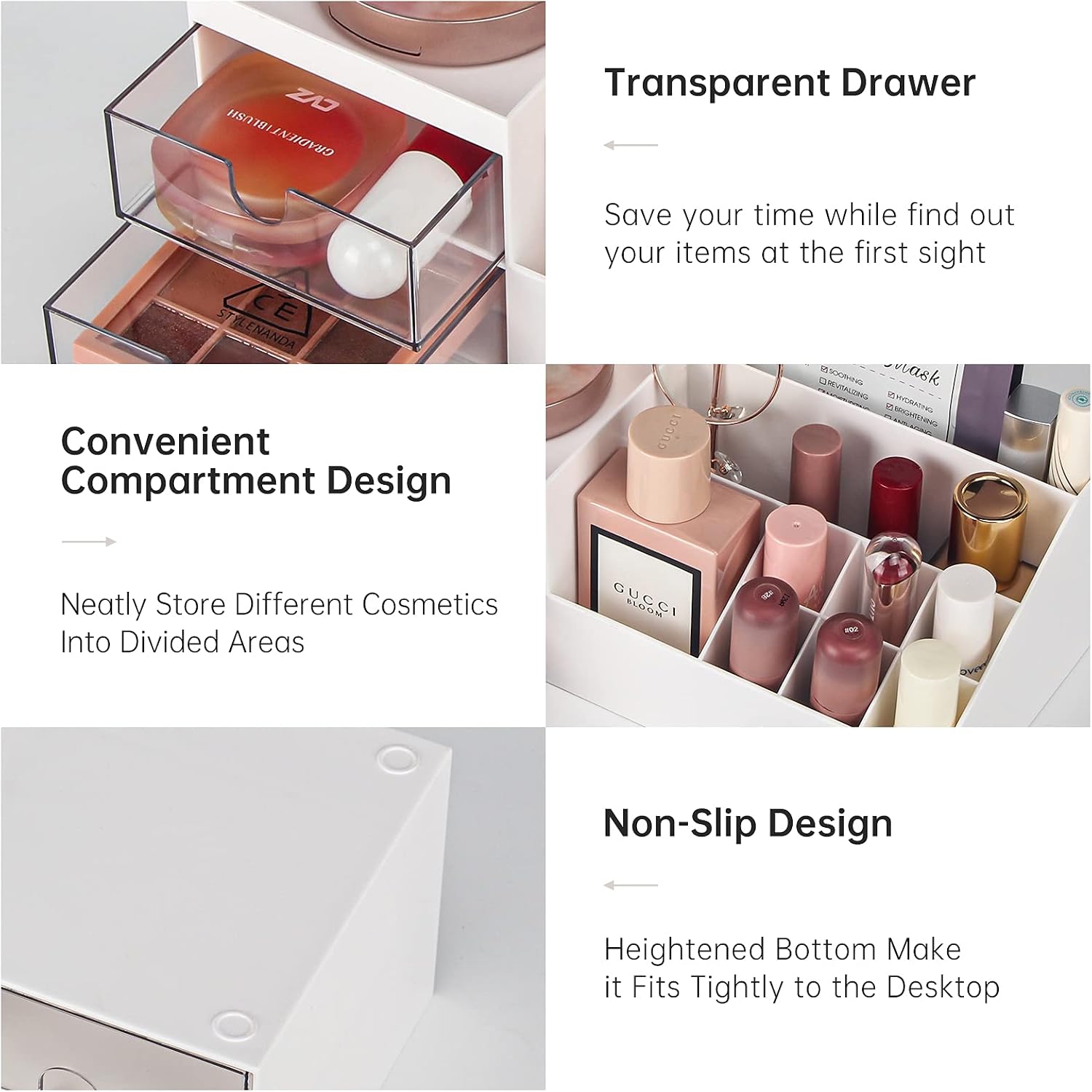 DoubleCare Makeup Organizer With Drawers, Countertop Organizer/desk organizer, Bathroom Countertop Make Up Storage for Cosmetics, Brushes, Eyeshadows,Lipstick, Nail Polish, Sundry and Jewelry (white)