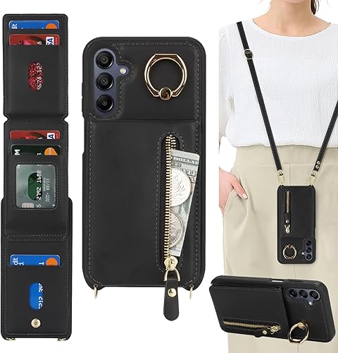 Miniatura 26 de Funda para Samsung Galaxy A14 5G con tarjetero para mujer, para Galaxy A14 5G, funda cartera para teléfono con correa, ranuras para tarjetas de