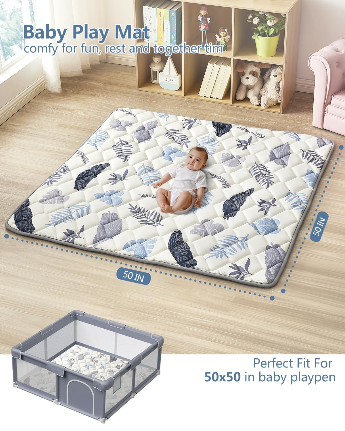 Tapete de juego para bebé, tapete antideslizante para el suelo, tapete suave y grueso para corral, tapete de juego portátil, tapete de gateo para bebés, niños pequeños y bebés para jugar y 2