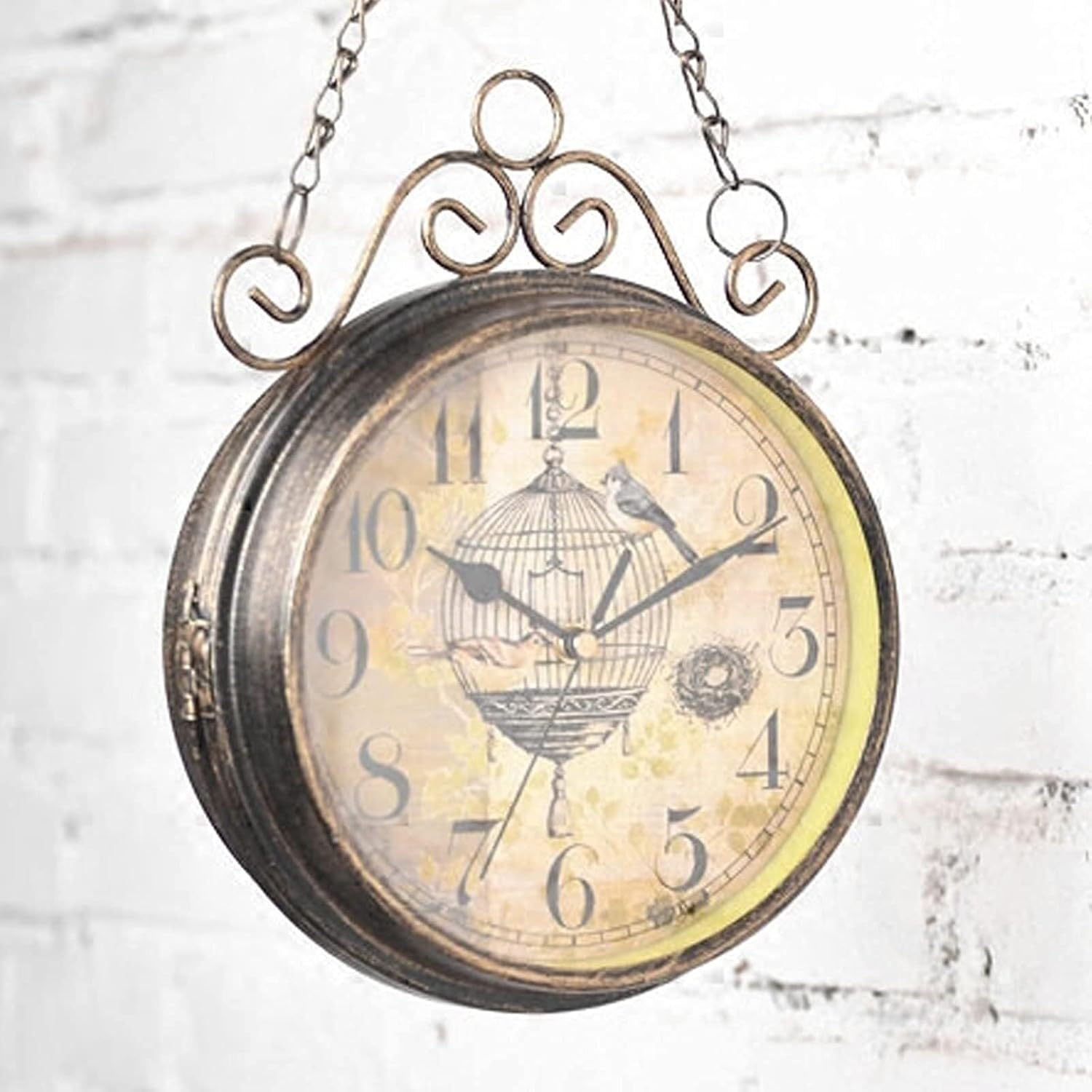 Outdoor Garden Double Sided Wall Clock 360° Rotatable Vintage Station Clock Waterproof Silent Iron Frame