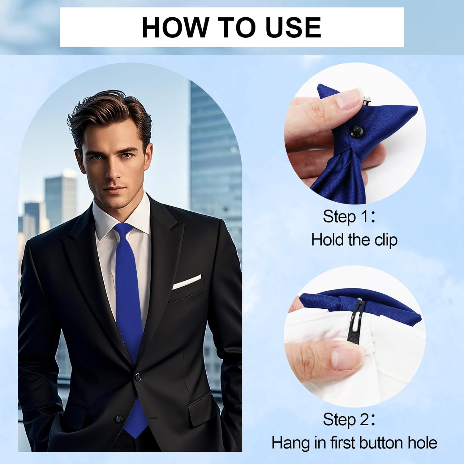 Clip on Ties for Men, Pre-tied Suit Mens Ties Solid Color Men's Neckties for Wedding Business Graduation School - Image 3