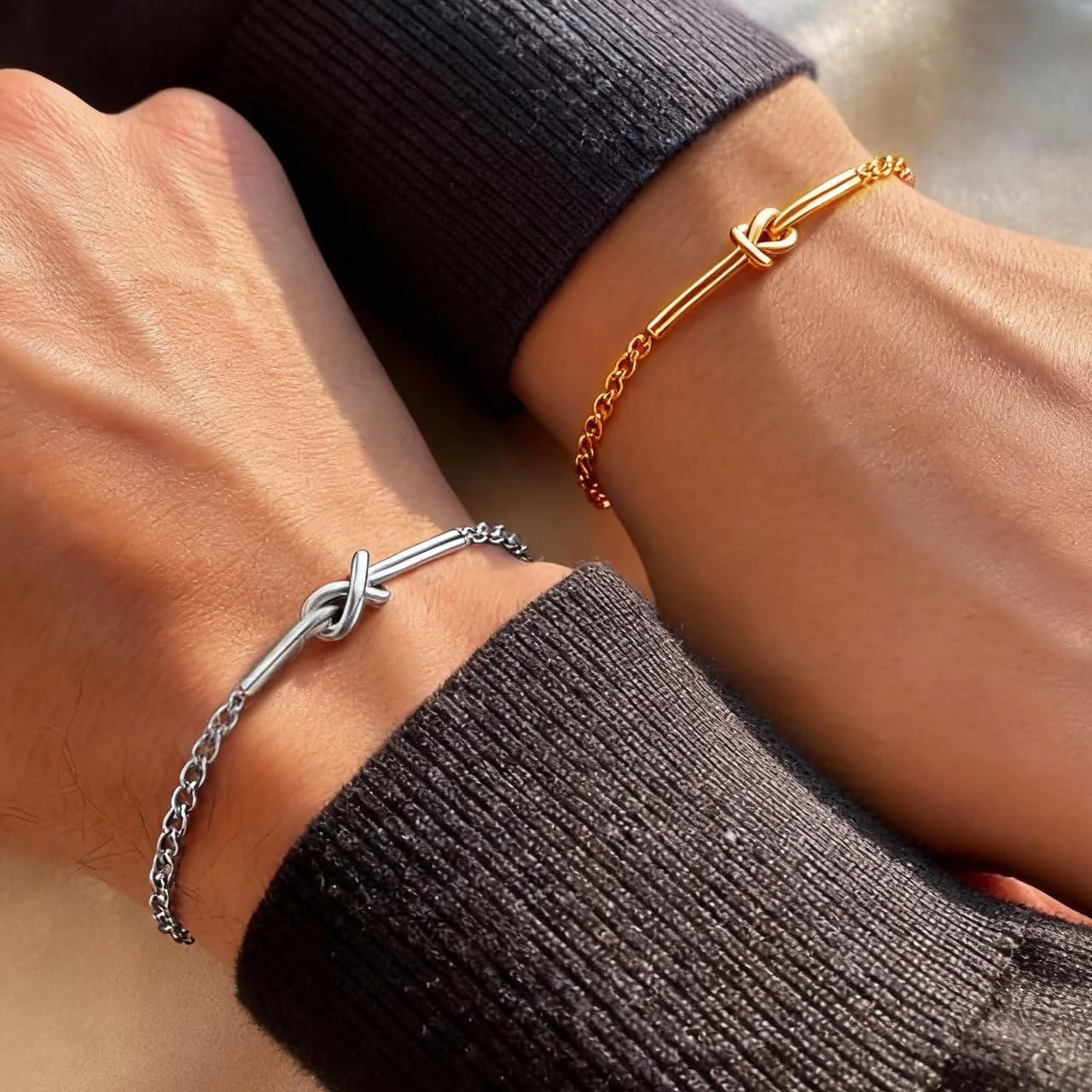 Matching Bracelets for Couples Valentines bracelets Knot Love Gold Silver Plated Non Tanish Snake Chain Knot Adjustable Permanent Forever Dainty to My Love Jewelry Valentine's Day Birthday Gifts - Image 2