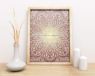 MANDALA QUOTE ART PRINT - Inspirational Home Decor - Signed by artist - New Beginnings Flower Pattern - Large size
