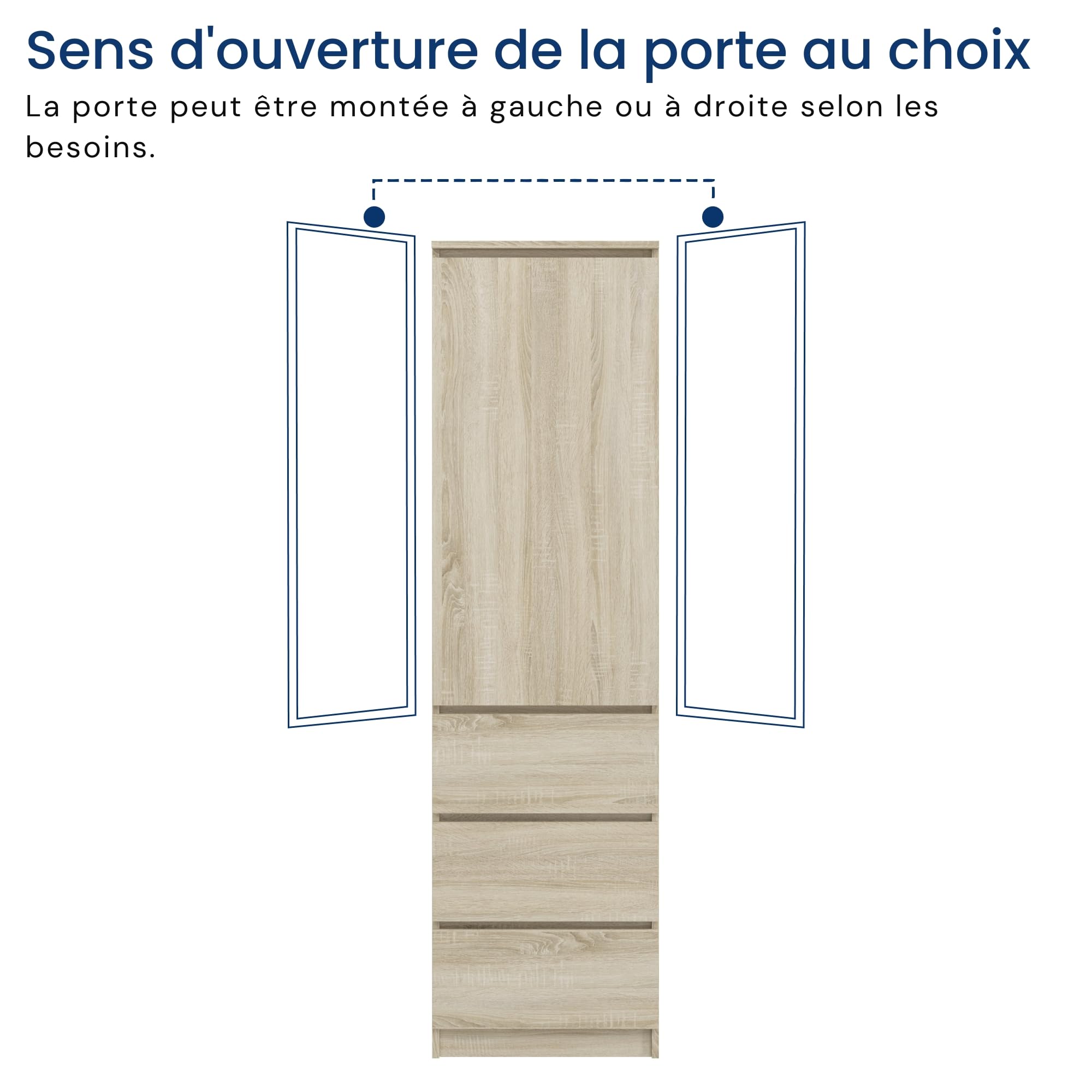 Home Collective Armoire Polyvalente avec 3 étagères et 3 tiroirs | Meuble Compact et Fonctionnel pour Chambre, Couloir ou Bureau | 40x50x180 cm (LxPxH) | Sonoma