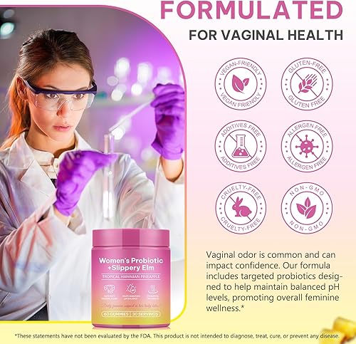 Miniatura 5 de Gomitas de probióticos femeninos: gomitas probióticas de piña para mujeres, con olmo resbaladizo, apoyo al equilibrio del pH, lactobacillus para el