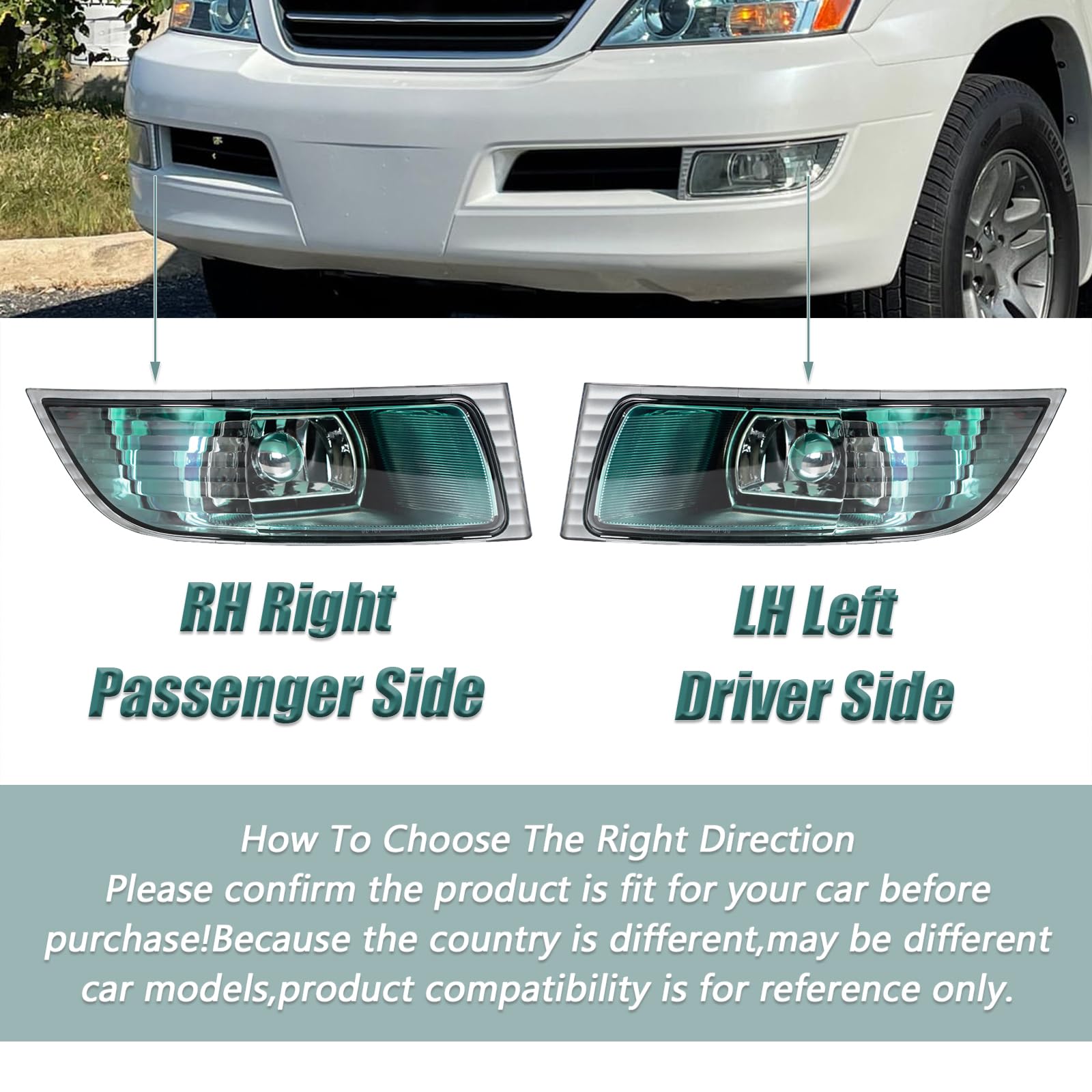 JESYMBX For Lexus GX470 2003-2009 Front Bumper Fog Light Head Driving Running Lamp with Bulb Green Right