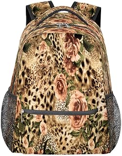 Mochilas escolares de flores rosas para meninas, estudantes, resistente à água, estampa de leopardo, mochila escolar para viagem para mulheres/homens, mochilas universitárias, Multi, Medium