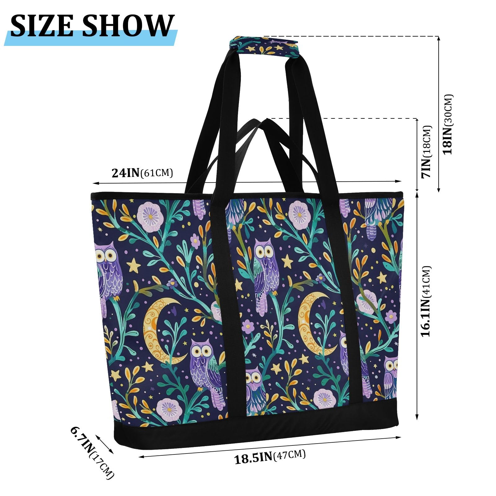 Whimsical Purple Owls - Bolsa térmica térmica reutilizable con cremallera, bolsa térmica grande portátil para viajes o camping