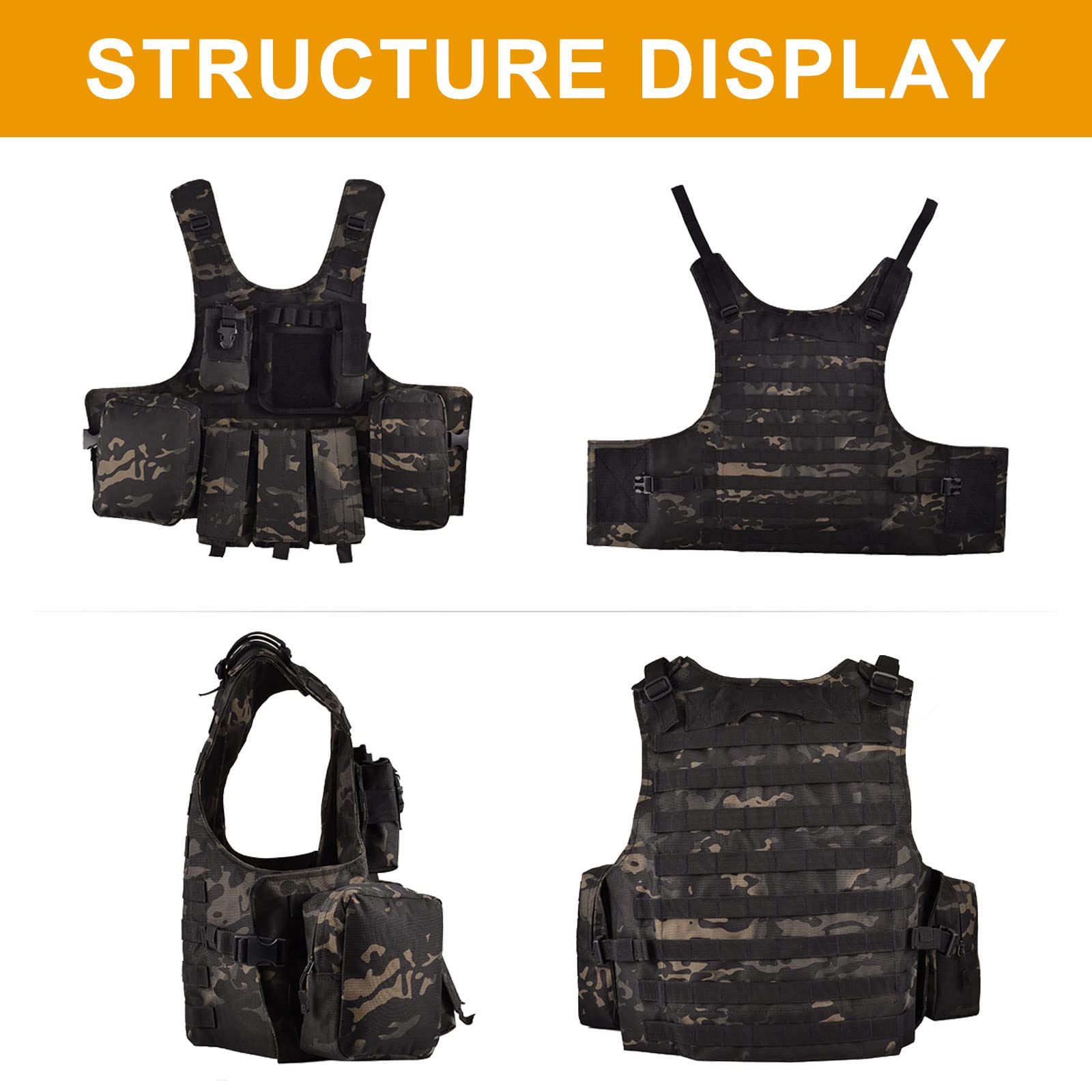 HUNTVP Chaleco Táctico Militar al Aire Libre Ajustable para Caza Airsoft Paintball CS Excursión Senderismo - 4