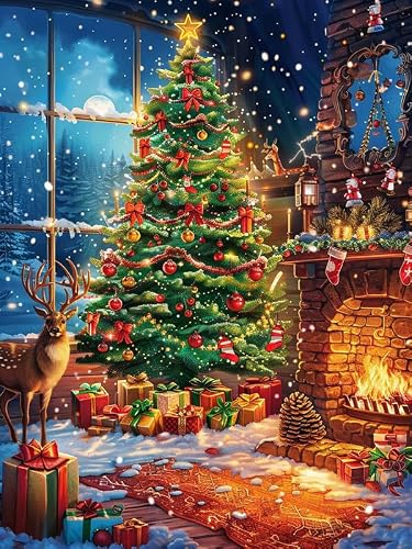 Bimkole 5D Diamond Art Kits for Adults Christmas Tree, Full Drill DIY Rhinestone Embroidery Set Paint with Diamonds Art Festivals by Number Kits Cross Stitch Home Wall Craft Decor 12x16 Inch