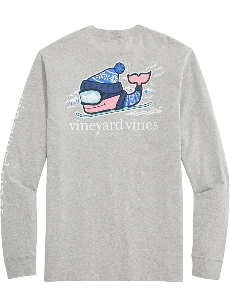 Gray Vineyard Vines Downhill Ski Whale Long Sleeve Pocket Tee