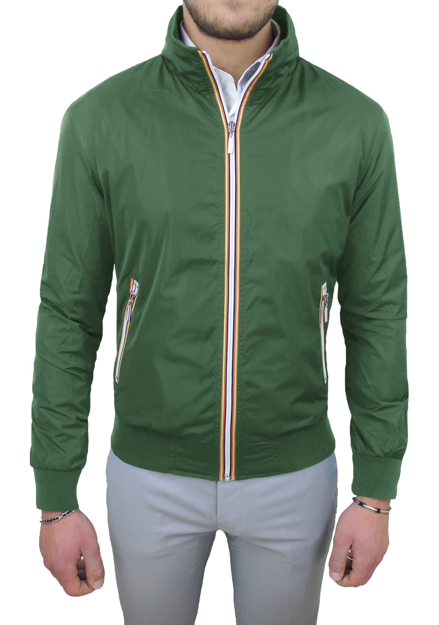 Evoga Giubbotto Giacca Uomo Codice Articolo 392115 Primavera Estate Slim Fit Tecnico Impermeabile Cerniera Manica Lunga Tasche Laterali con Zip Foderato Interno