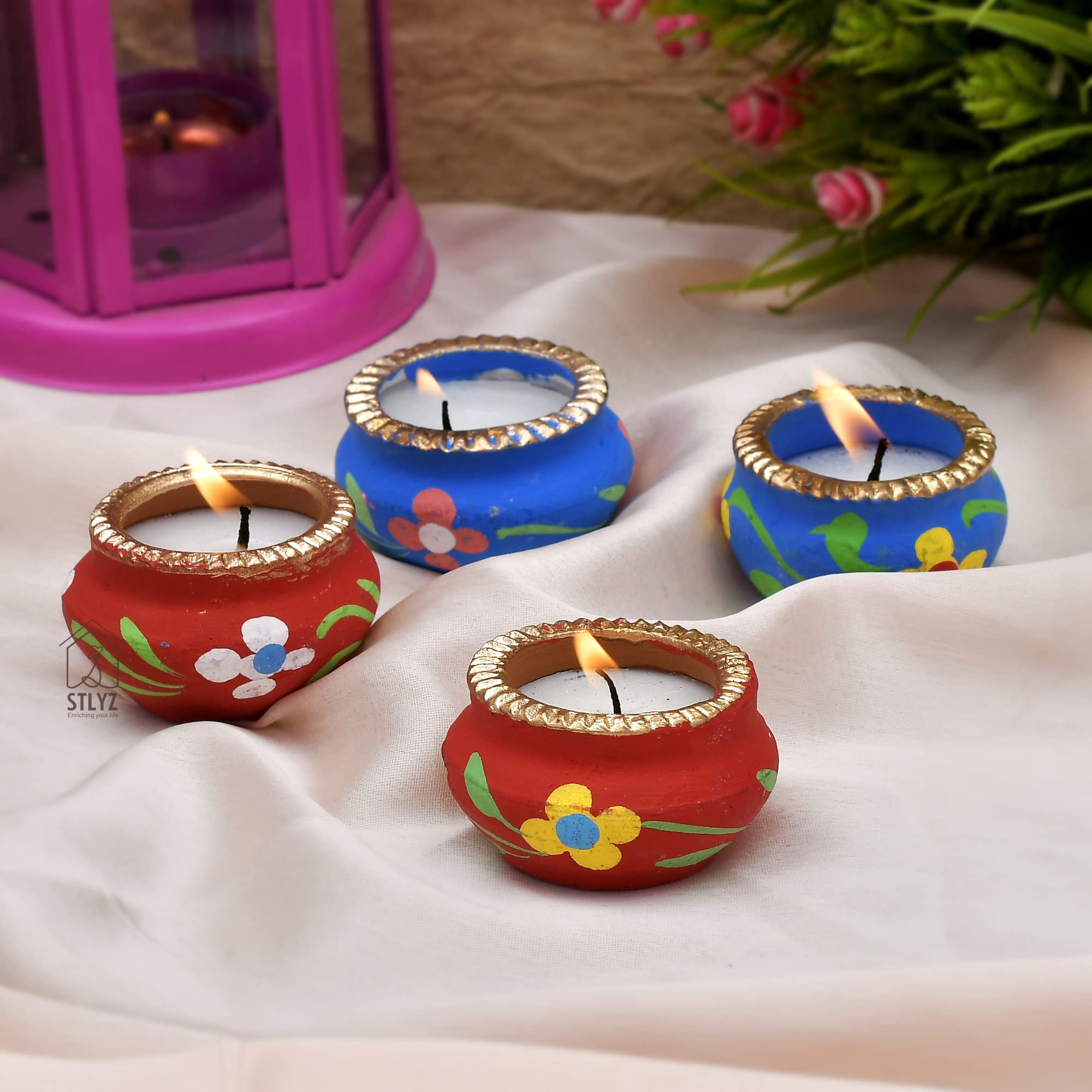 STLYZ Colourful Handmade Diyas 21 pcs. Wax Diya for Diwali Hand Painted Decorative Clay Mitti Diya with Wax Filled Deepak Lanterns for Diwali Decoration (Pack of 21) (B09HHF13YN) Amazon Price History, Amazon Price Tracker