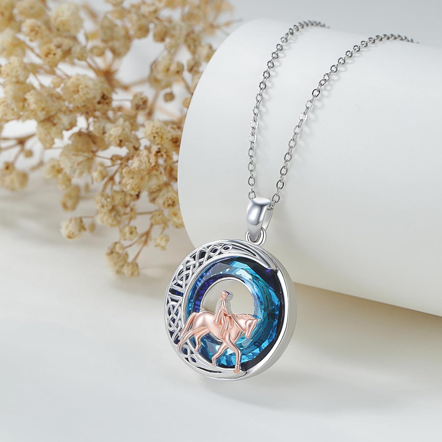 LES OSEWA Crescent Moon Celtic Necklace Sterling Silver Crystal Jewelry Graduation Birthday Gifts for Women - Image 4