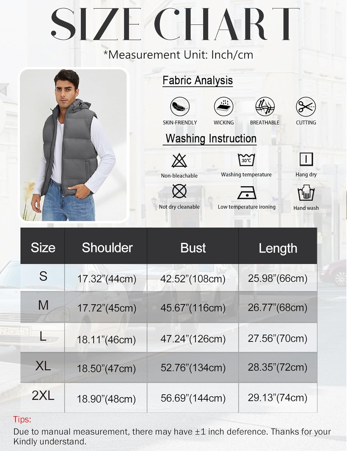Gihuo Mens Puffer Vest with Hood Zip Up Quilted Hooded Vest