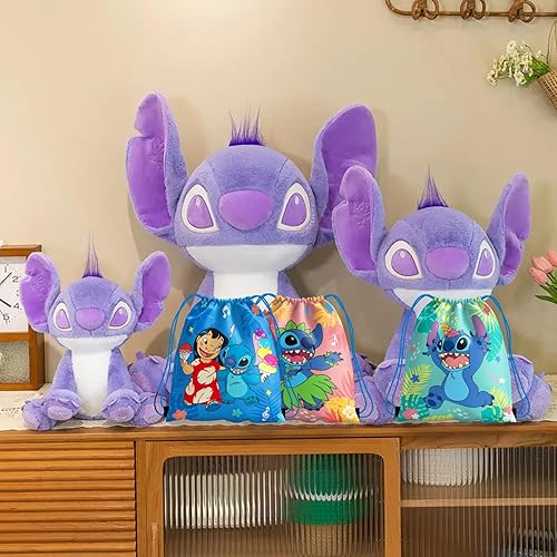 Miniatura 5 de Nuwontun 12 bolsas de dulces de puntada con cordón, bolsas de regalo para niños, decoraciones de fiesta de cumpleaños Lilo & Stitch (10.6 x 13.3